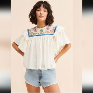 FARM Rio White Embroidered Blouse